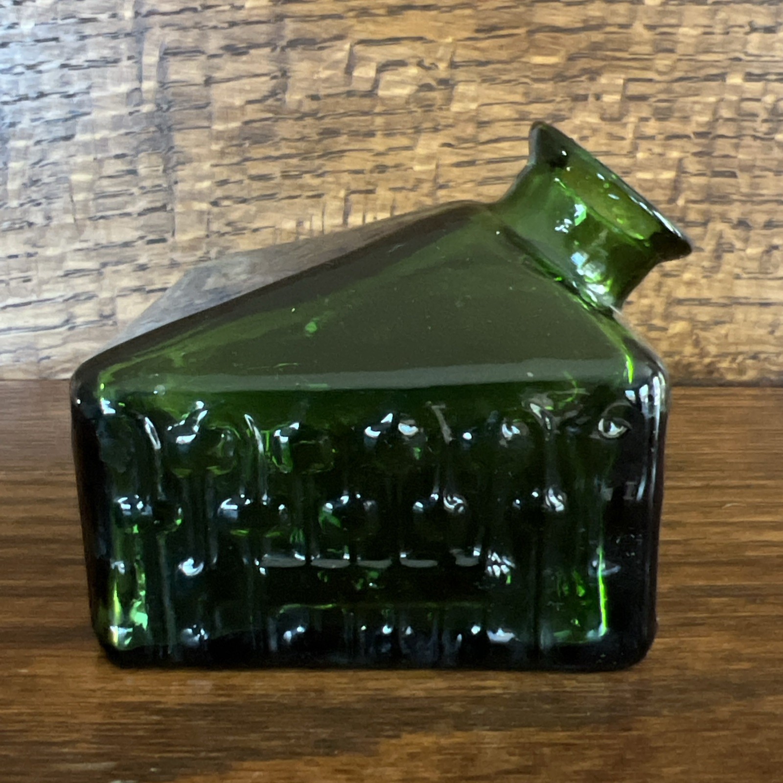 Vintage Emerald Green Glass Inkwell House Shaped Bottle