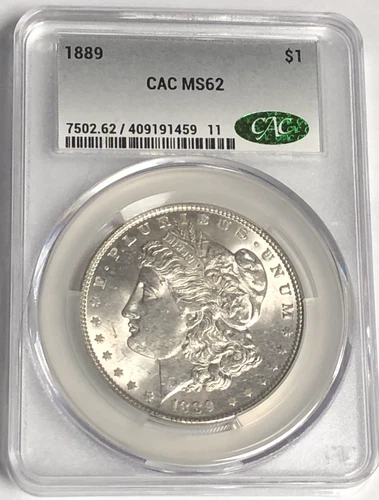 1889 MORGAN  "CAC  MS62" - NEW SLABS STYLE - STUNNING & CRISP WHITE, FEATHERS😍✅