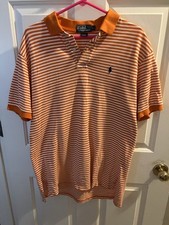 Polo Ralph Lauren Polo Shirt Men s Golf large Cotton Orange Striped, EUC