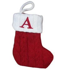Miniature Cable Knit Christmas Stocking Red White With Monogram A NWOT