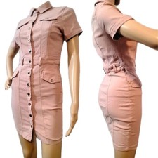 Pink Button Up BodyCon Fitted Collar Dress Size Small