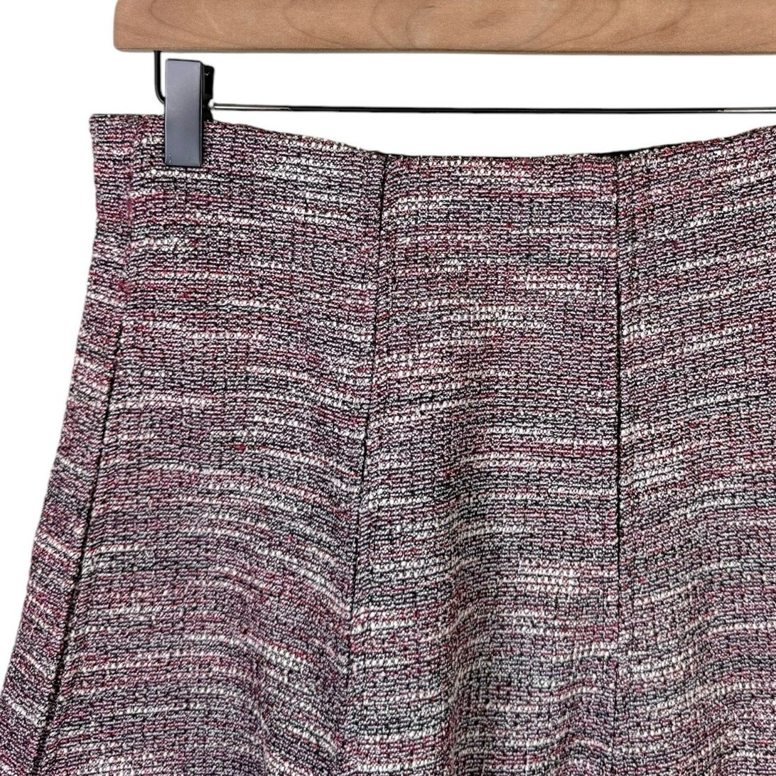 LOFT NWT Red Black White Tweed Textured Pleated Pull On Flare Skater Skirt