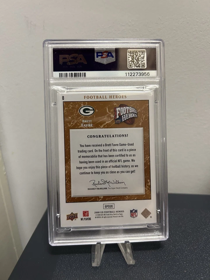 Brett Favre 2008 Upper Deck Heroes Bronze Jersey Relic /75 #8 HOF PSA 10 Pop 1 - Image 2 of 2