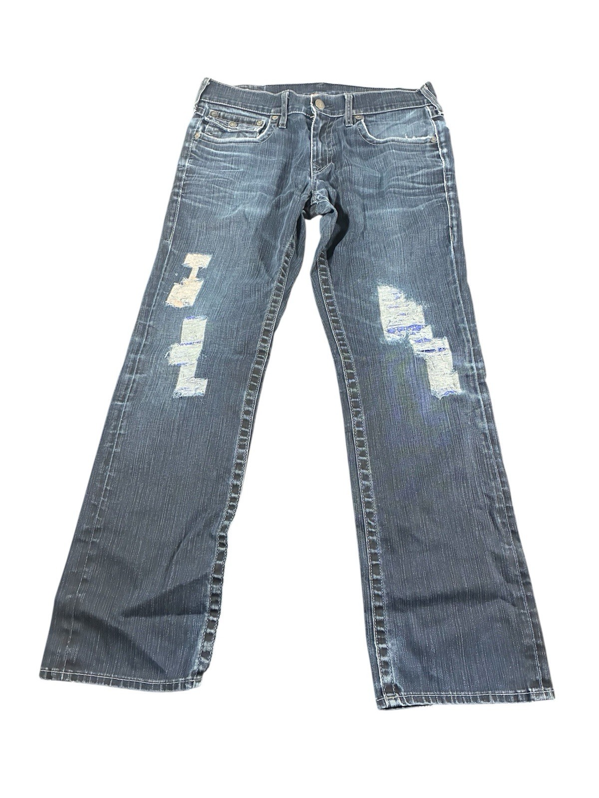 True Religion Bobby Straight Leg Jeans Mens Dark Wash Embroidered Pockets 34x32