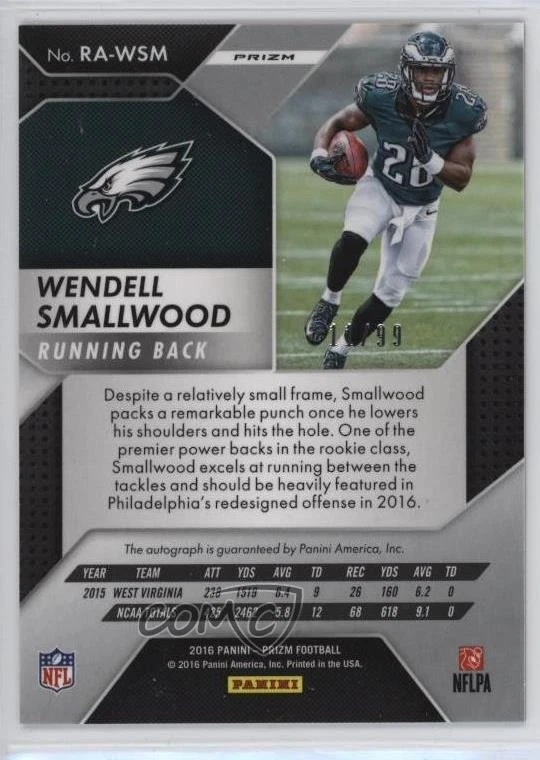 2016 Panini Prizm Rookie Purple Scope /99 Wendell Smallwood #RA-WSM Auto RC - Image 2 of 2