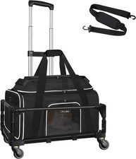 Rolling Pet Carrier Airline Approved Small Dog Cat Carrier w/ Wheels Expandable