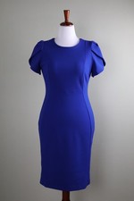 CALVIN KLEIN $139 Stretch Crepe Solid Cobalt Blue Sheath Dress Size 10