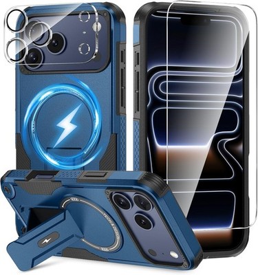 iPhone 17 Pro Max Case 3-in-1 with Invisible Kickstand, Heavy Duty Shockproof Co