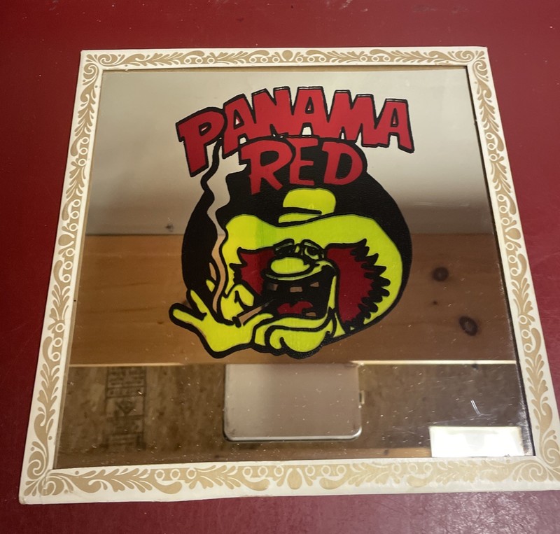 Vintage 1980’s Panama Red Carnival Mirror Weed 12” X 12”.