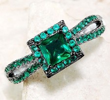 2CT Treated Emerald 925 Solid Sterling Silver Ring Jewelry Sz 6,7,8,9 MR2