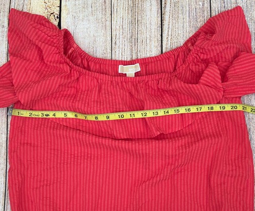 Michael Kors Seersucker Blouse Medium Sangria Pink Ruffle Off Shoulder NWT - Picture 5 of 8