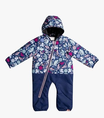 ROXY GIRL Baby Rose Bunting Snowsuit Sz 6M Midnight Blue Floral Insulated Warm