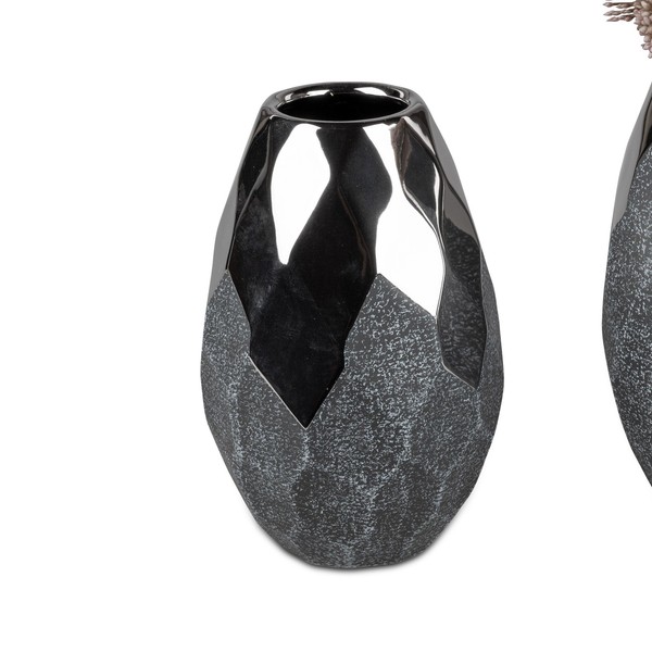 Deko Vase Anthrazit Konisch Rund H. 17Cm Silber Grau Keramik Formano-image