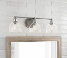 Home Decorators Evelyn 3-Light Brushed Nickel Vanity Light 26.75in Clear Glass