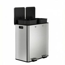 Trash Can, 16 gal Dual Compartment Stainless Steel Kitchen Trash Can for Recy...