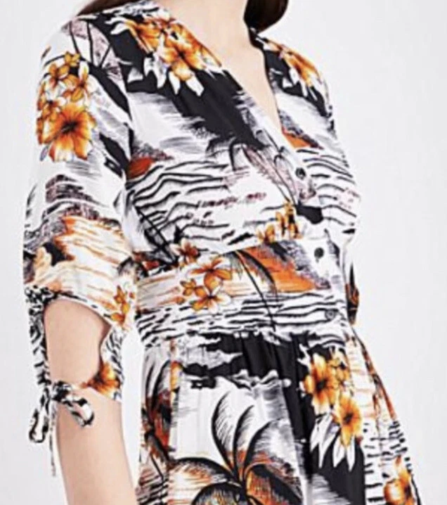 PALM ANGELS Mini abito da donna 84 Maje Rolina hawaiana stampa con bottoni sul davanti taglia 1 S tropicale