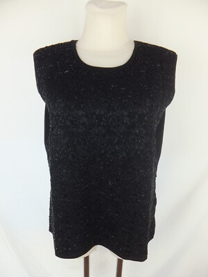 ELEGANCE Stricktop mit Seide - 44 - schwarz - mit Perlen und Spitze - TOP