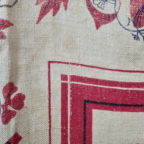 Vtg MCM Tablecloth 55 x 49" Burlap Scandinavian Fish Wine Cubist Picasso Red - Picture 4 of 12