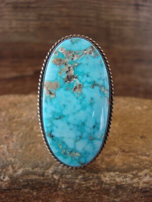 Navajo Sterling Silver Turquoise Adjustable Ring Size 9 to 11 Signed Nila Joh...