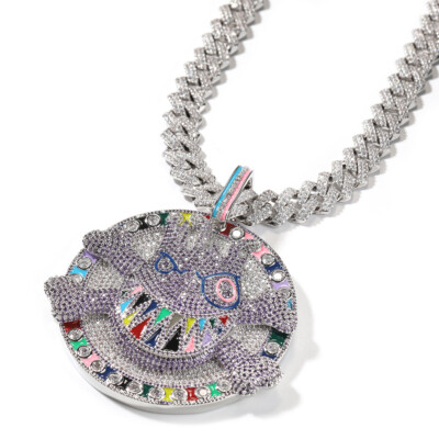 Hip Hop Cartoon Jewelry Gold Fill Full Pave Colorful CZ Pendant Rapper Necklace 