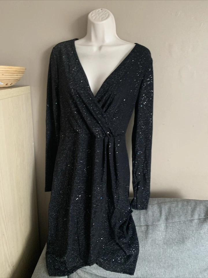 Sequin Sparkly Glitter black Stretchy Long Sleeve Party Dress SIZE L   14 New - Image 4 of 4