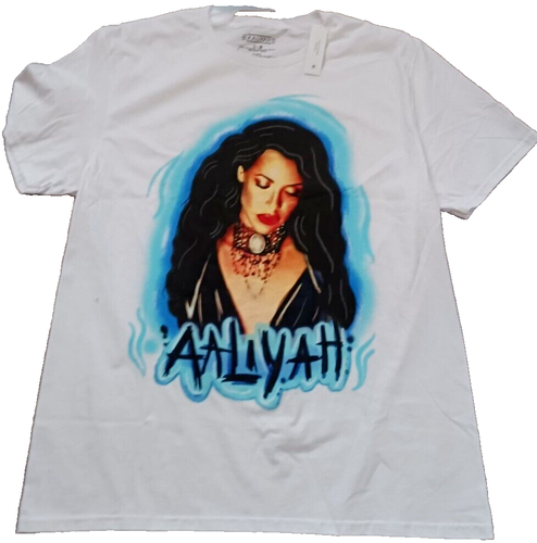 Aaliyah Graphic T-Shirt Tee Men's Large White Solid Short Sleeve Cotton New NWT