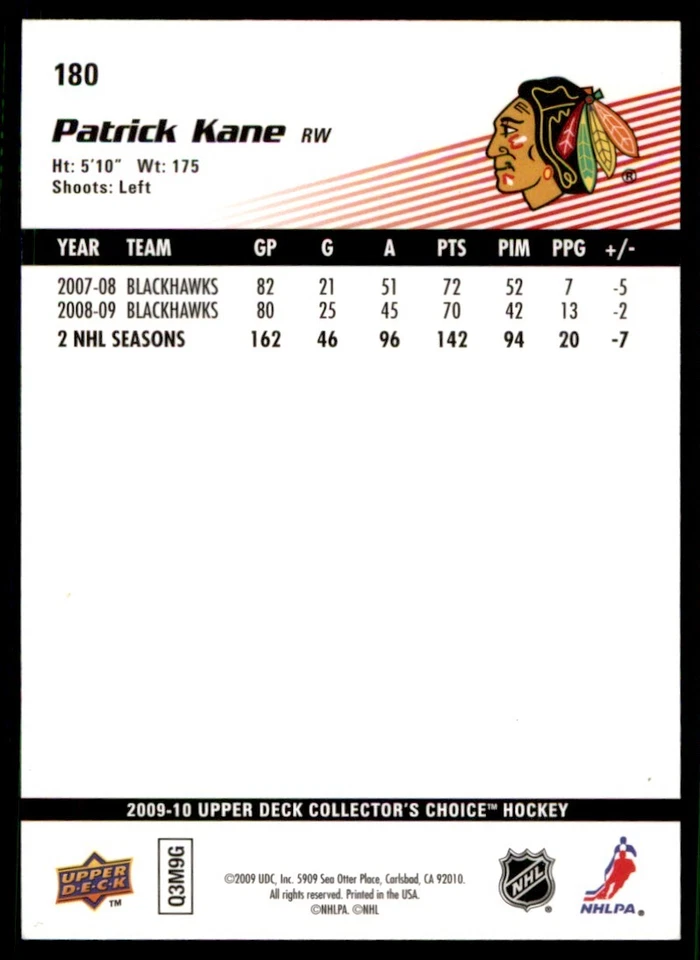 2009-10 Collector's Choice Patrick Kane Chicago Blackhawks #180 - Image 2 of 2