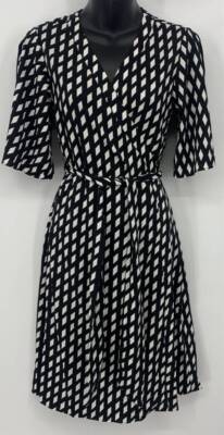 Banana Republic Women Wrap Dress Size 2 Black White Flutter Short Sleeve BIN85