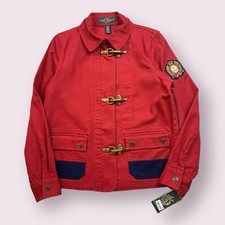 Lauren Ralph Lauren Denim Metal Fireman Clasp Jacket Women's Red Petite M