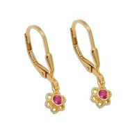 MäDchen Blumen OhrhäNger Kinder Zirkonia Rosa Rot Ohrringe Silber 925 Vergoldet