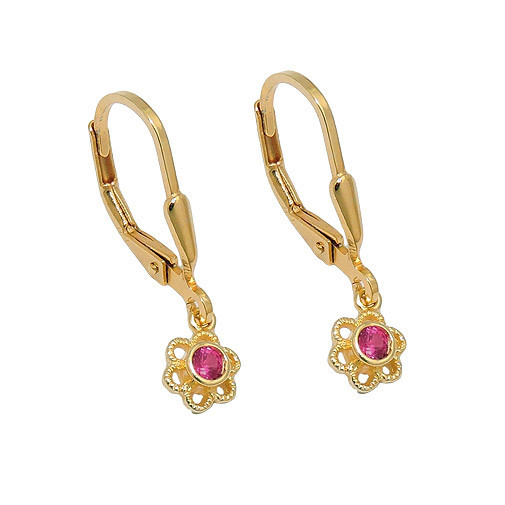 MäDchen Blumen OhrhäNger Kinder Zirkonia Rosa Rot Ohrringe Silber 925 Vergoldet-image
