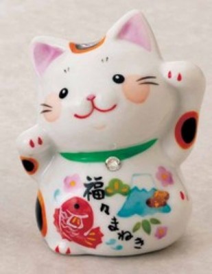 Japanisch Lucky Cat Maneki Neko Fuku Glücks Katze Mino Yaki Hergestellt IN Japan