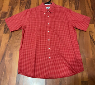 L.L Bean Mens L - Short Sleeve Button Down Collared Shirt Red Plaid