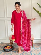 Women's Chanderi Embroidery Kurta with Pant  Dupatta