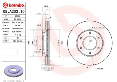 2 x BREMBO 09.A203.10 Bremsscheibe für ,JINBEI,TOYOTA