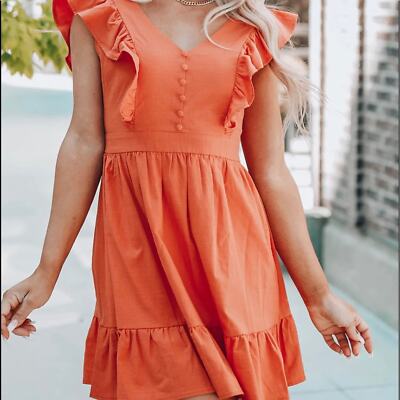 NWT CUPSHE rust color linen and viscose blend ruffle mini dress. | eBay NWT CUPSHE rust color linen and viscose blend ruffle mini dress. | eBay