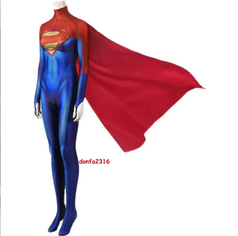 Movie The Flash Supergirl Cosplay Costume Jumpsuit Cape Women Outfits Halloween - Image 2 of 4