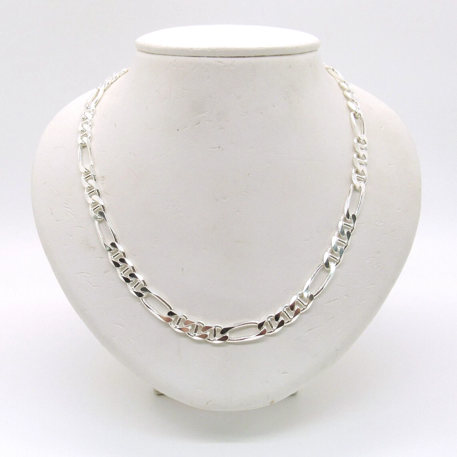 NUOVA COLLANA FIGARO GUCCI DA UOMO ARGENTO STERLING .925 PLACCATA IN RODIO 24" 7 MM