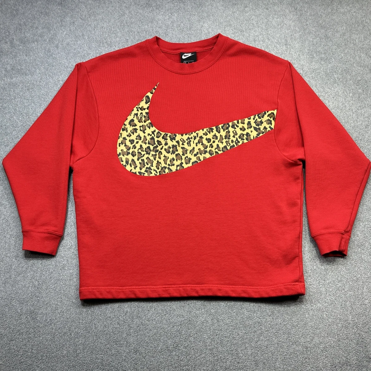 Nike Sweatshirt Womens Small Red Wrap Around Swoosh Leopard Print Oversized  S