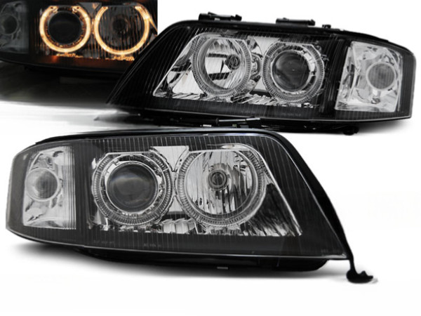 Paar Frontscheinwerfer Audi A6 01-04 Angel Eyes Xenon Schwarz-image