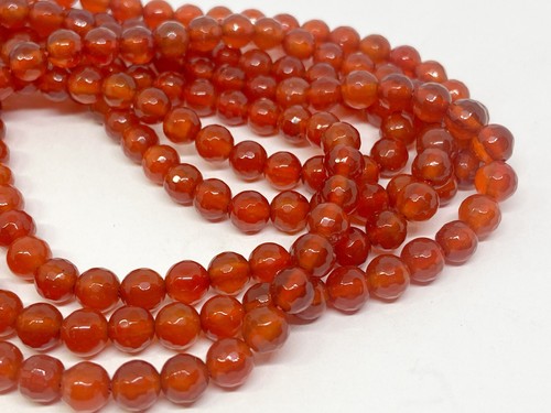 Natural Red carnelian faceted round beads 6mm. Genuine gemstone beads 15'' - Picture 4 of 6