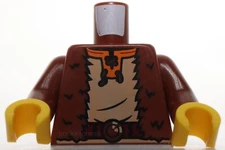 Lego Dark Brown Torso Tattered Jacket Dark Tan Shirt Orange Collar Belt