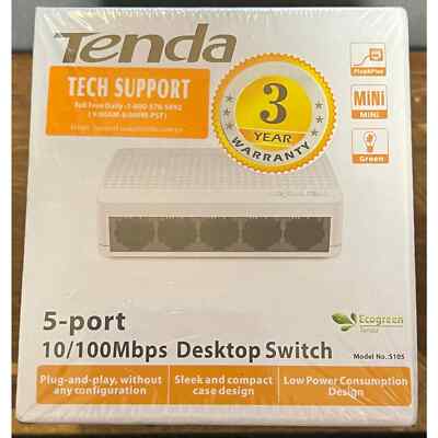 Tenda Desktop Switch 5-port Ethernet 10/100 Mbps Compact Low Consumption S105