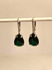 925 Sterling Silver Lab Created Green Emerald Drop Dangle Earrings