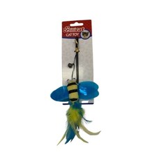 BillipetUSA Catnip Cat Teaser Long Thin Rod Bee with feather 20"