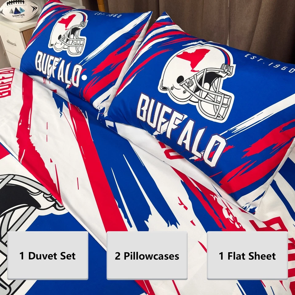 Juego de edredón de fútbol americano Buffalo ropa de cama doble 4 piezas con 1 funda nórdica niños Foto 4 de 4