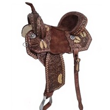 Premium Deep Seat Western Horse Barrel Saddle Tack Set Roughout Leather 10"-18"