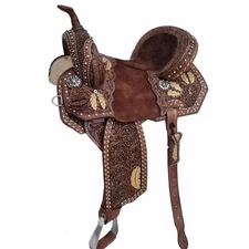Premium Deep Seat Western Horse Barrel Saddle Tack Set Roughout Leather 10"-18"