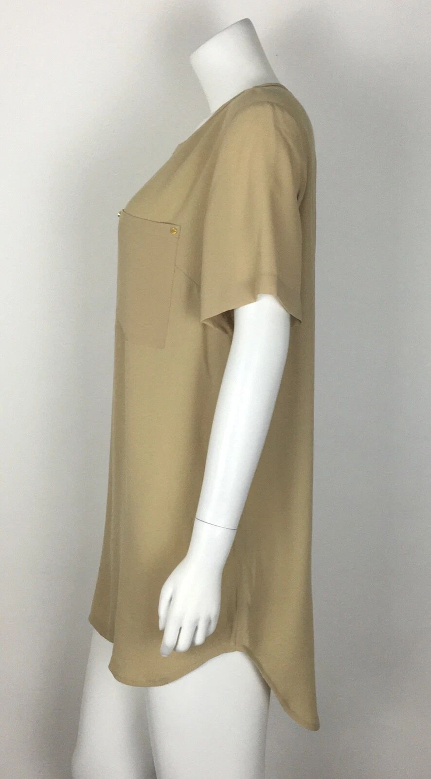 Abito tunica Michael Kors nuovo con etichetta $99 kaki manica corta viscosa taglia 8