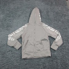 Jurlly She Hoodie Womens Medium Gray Zip Graphic Sleeves Fleece Hooded NWOT